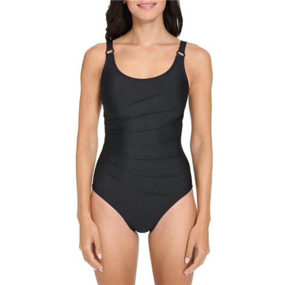 DKNY Women's Twist Cutout One Piece Swimsuit (Black, Small)